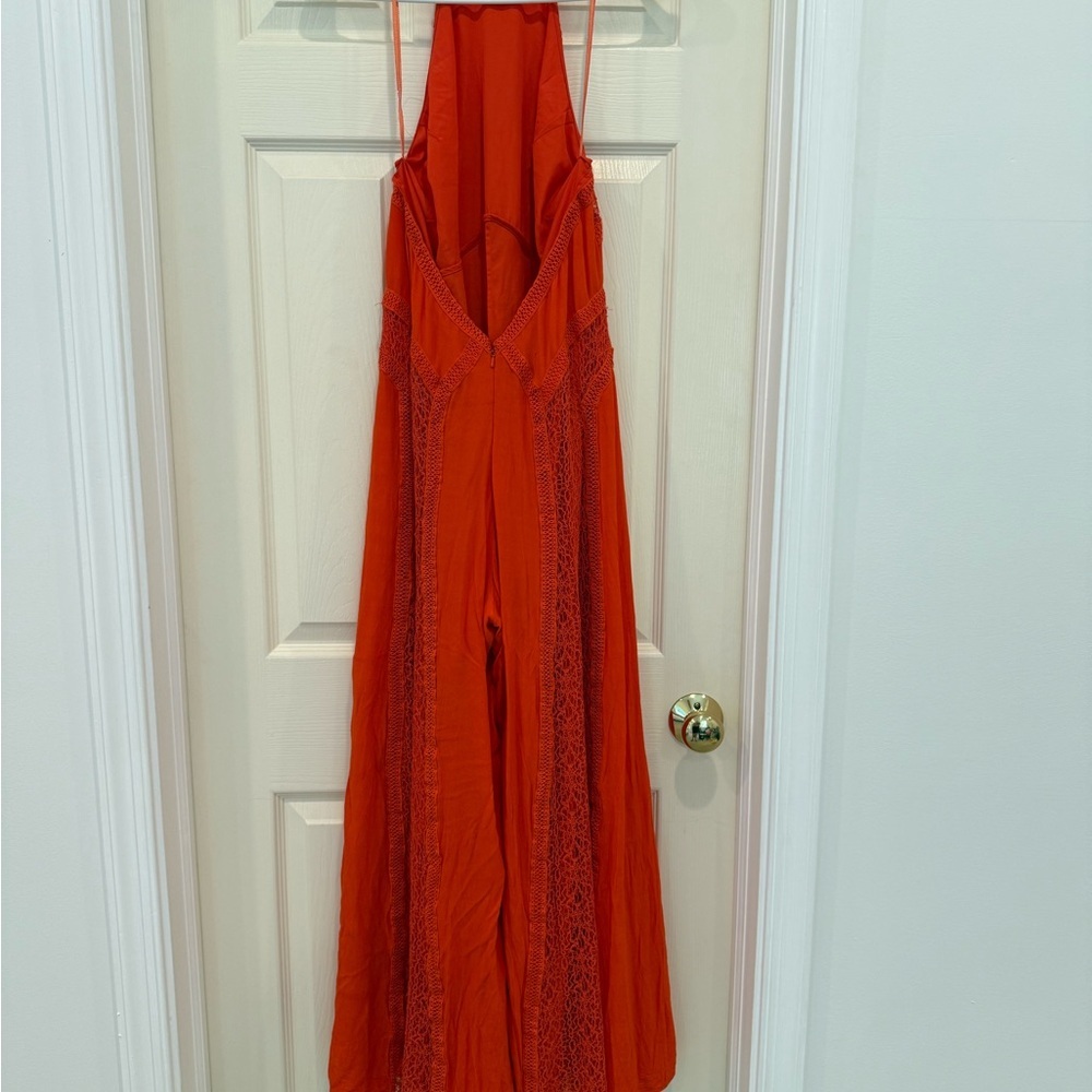 Free People sweet talkin red orange lace Jumpsuit size small - Picture 7 of 8
